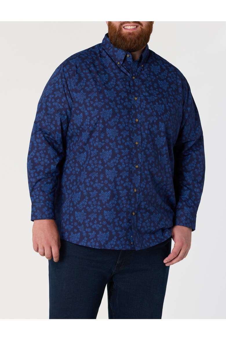 Big & Tall Easy-Care Tonal Floral Sport Shirt V2, Alternate, color, BLUE