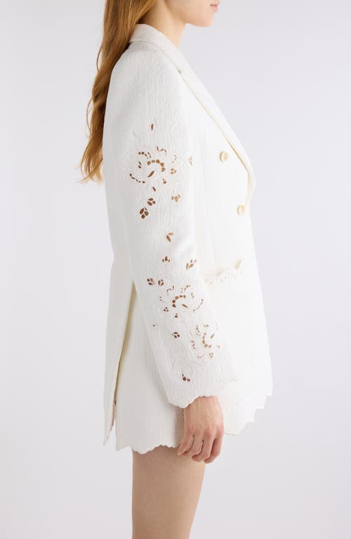 Chloé Eyelet Floral Jacquard Double Breasted Cotton Blend Jacket In White