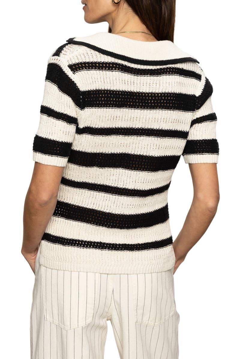 Sanctuary Stripe Cotton Polo Sweater, Alternate, color, Black Chalk