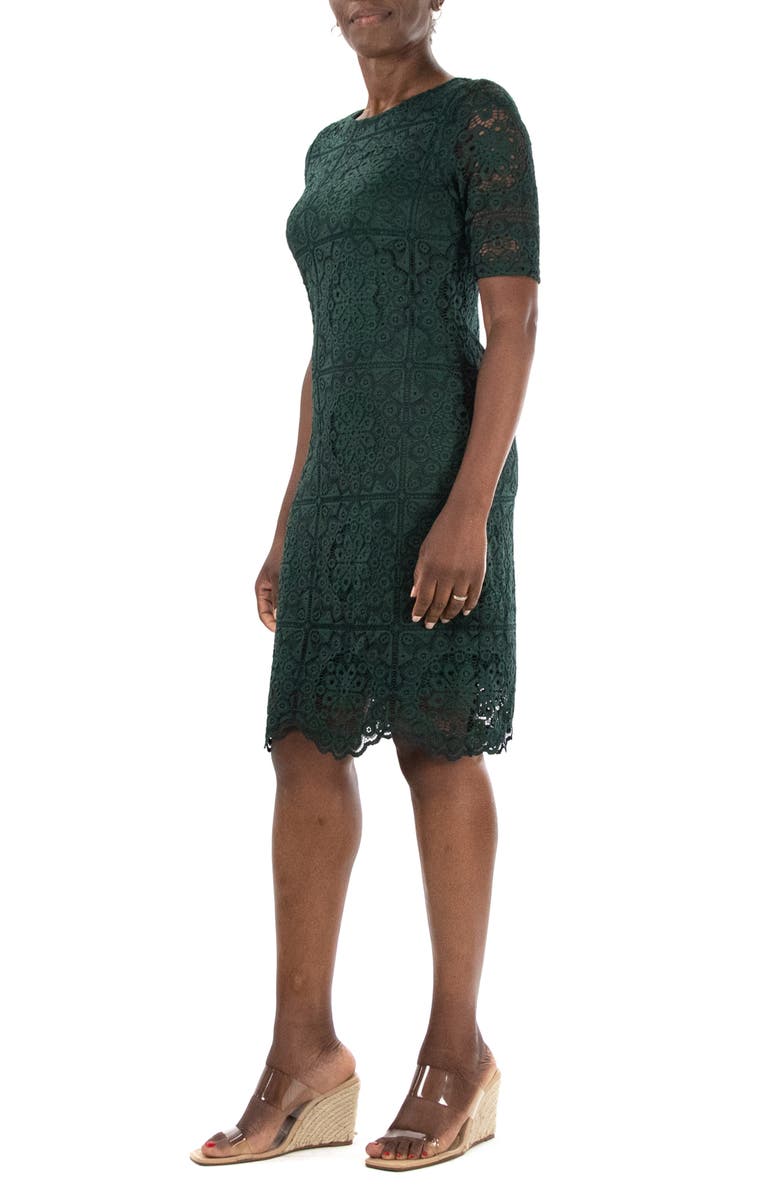 Nina Leonard Elbow Length Lace Dress, Alternate, color, Evergreen