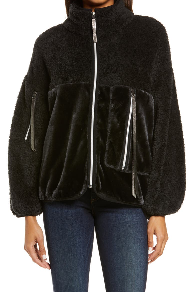 Marlene Faux Fur Jacket, Alternate, color, BLACK METALLIC
