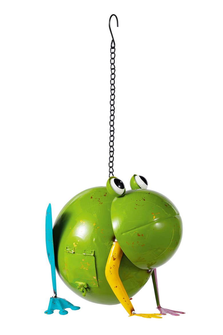 9"L Metal Glossy Frog Outdoor Garden Birdhouse, Alternate, color, Green