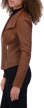 Andrew Marc Felix Leather Moto Jacket with Knit Panels