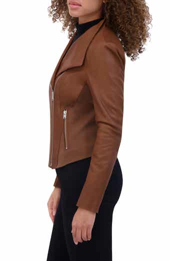 Andrew Marc Felix Leather Moto Jacket with Knit Panels