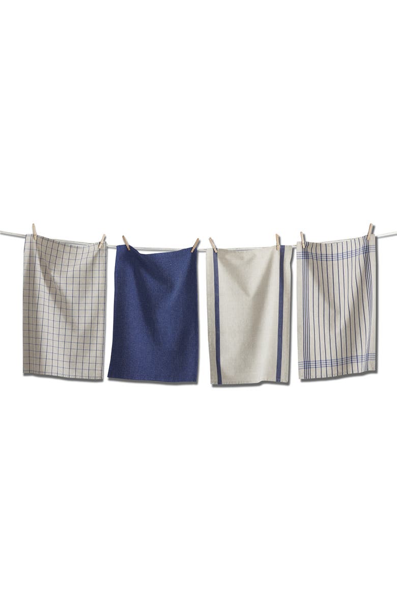 tag Prairie Woven Dishtowel Set of Four Blue Cotton Kitchen Towels, Main, color, 