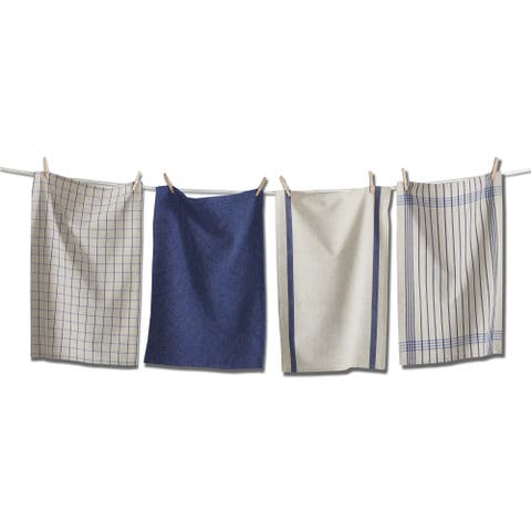 Prairie Woven Dishtowel Set of Four Blue Cotton Kitchen Towels