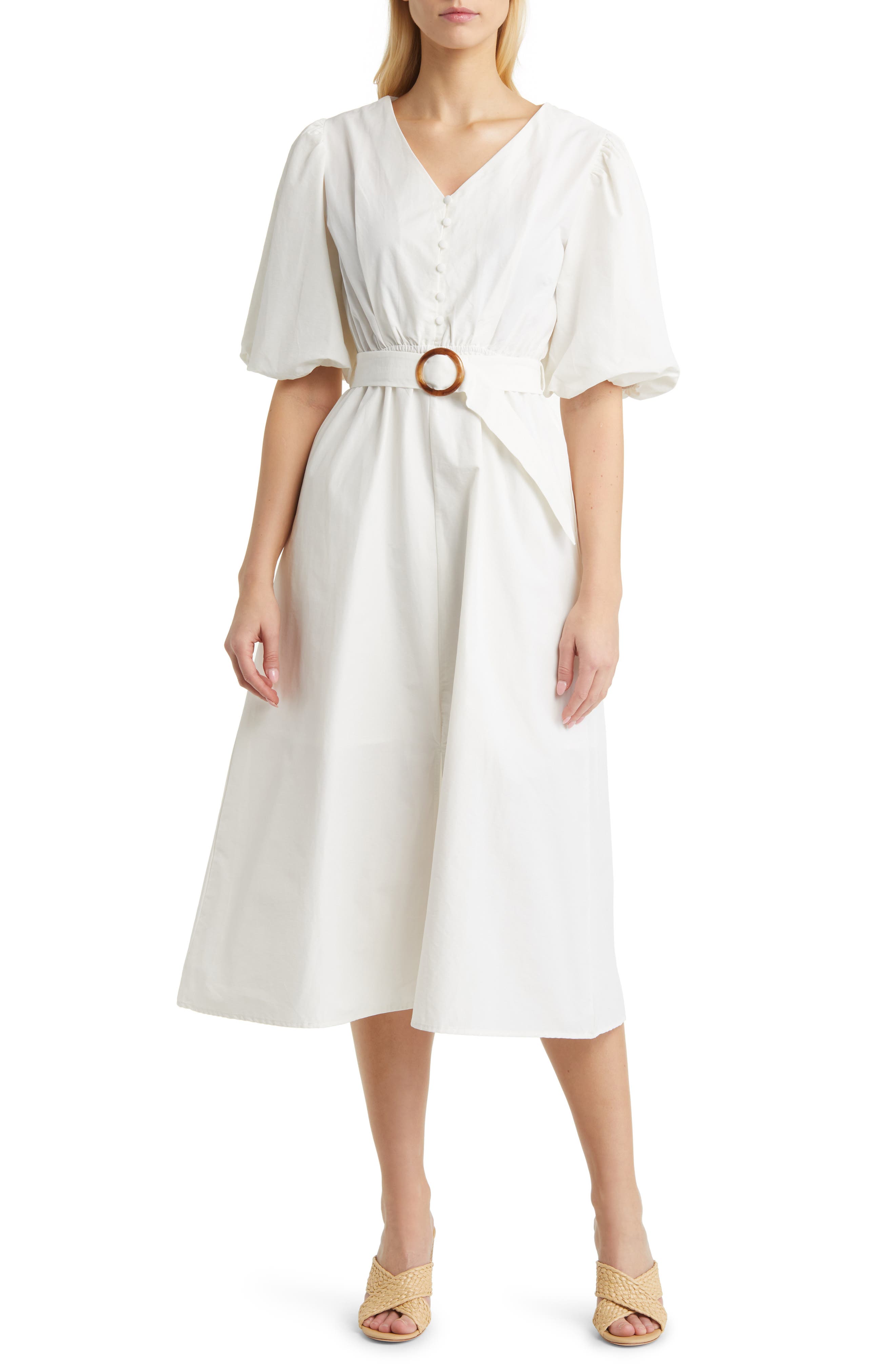 MELLODAY Balloon Sleeve Midi Dress