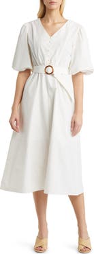 MELLODAY Balloon Sleeve Midi Dress