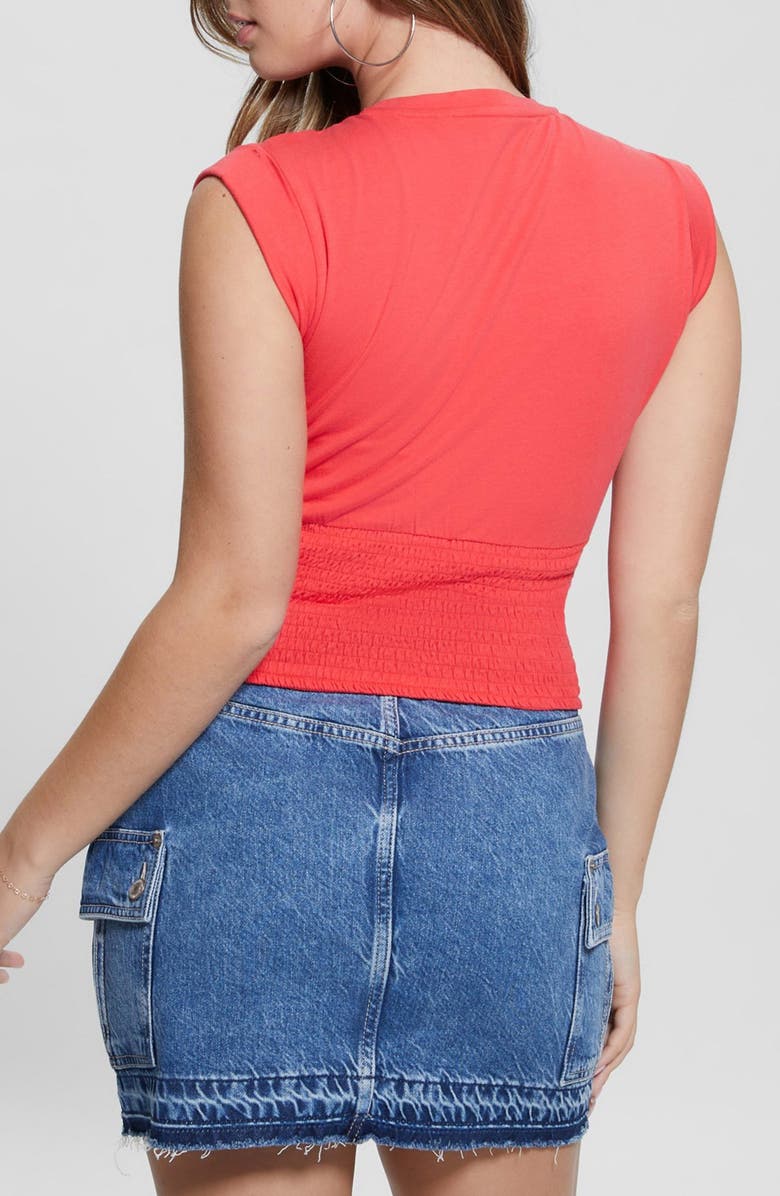 GUESS Tropical Crystal Embellished Smocked Graphic T-Shirt, Alternate, color, 