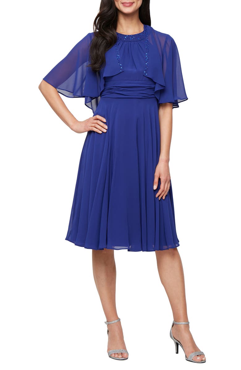 SL FASHIONS Beaded Detail Chiffon Halter Dress with Jacket, Main, color, Iris