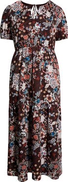 SUGARLIPS Journee Floral Print Puff Sleeve Maxi Dress