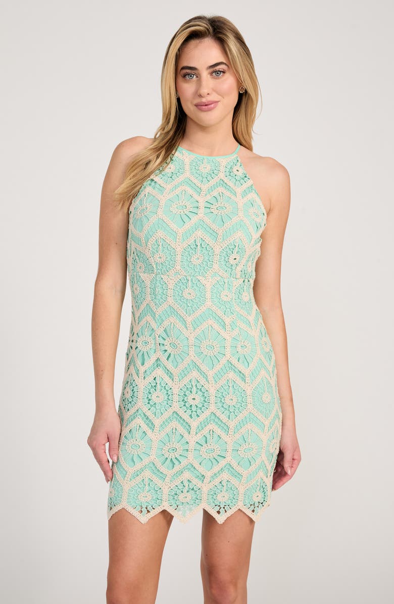 GUESS Erin Lace Overlay Minidress, Alternate, color, Lagoon Fog Multi