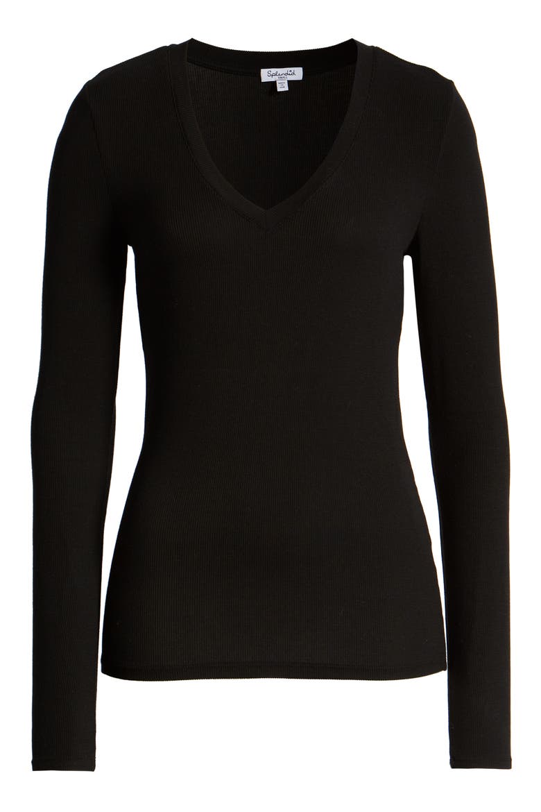 Valley Rib V-Neck Tee, Alternate, color, BLACK