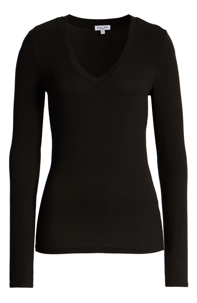 Splendid Valley Rib V-Neck Tee, Alternate, color, Black