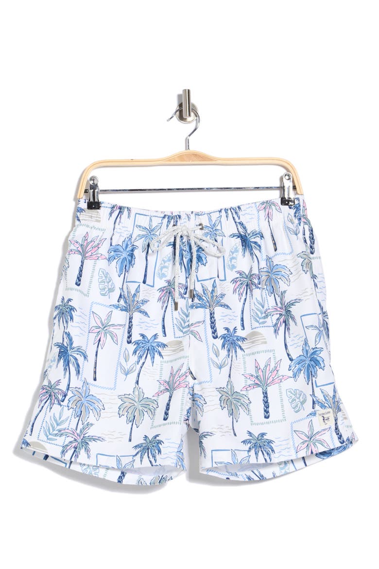 Palm Print Volley Swim Shorts, Alternate, color, TAN MULTI