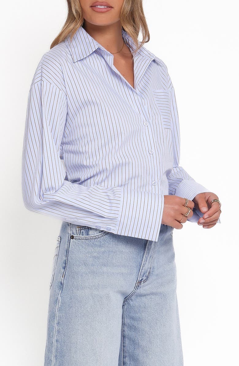 Petal & Pup Vienne Stripe Tie Back Button-Up Shirt, Alternate, color, Blue/ Brown Stripe