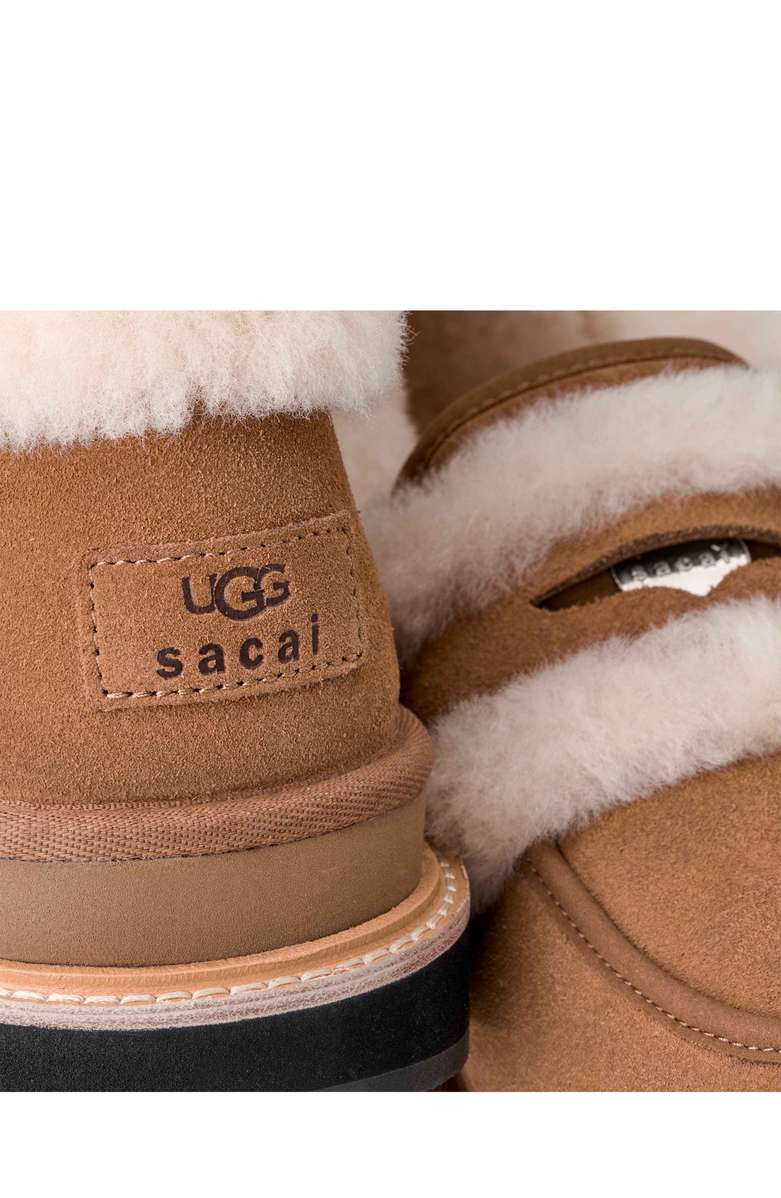 UGG<sup>®</sup> x Sacai Gender Inclusive Genuine Shearling Trim Penny Loafer, Alternate, color, Chestnut
