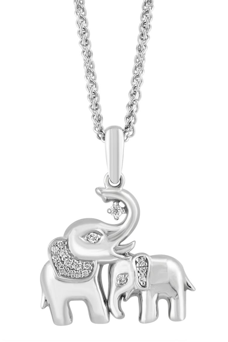 Sterling Silver Diamond Elephant Pendant Necklace, Alternate, color, SILVER