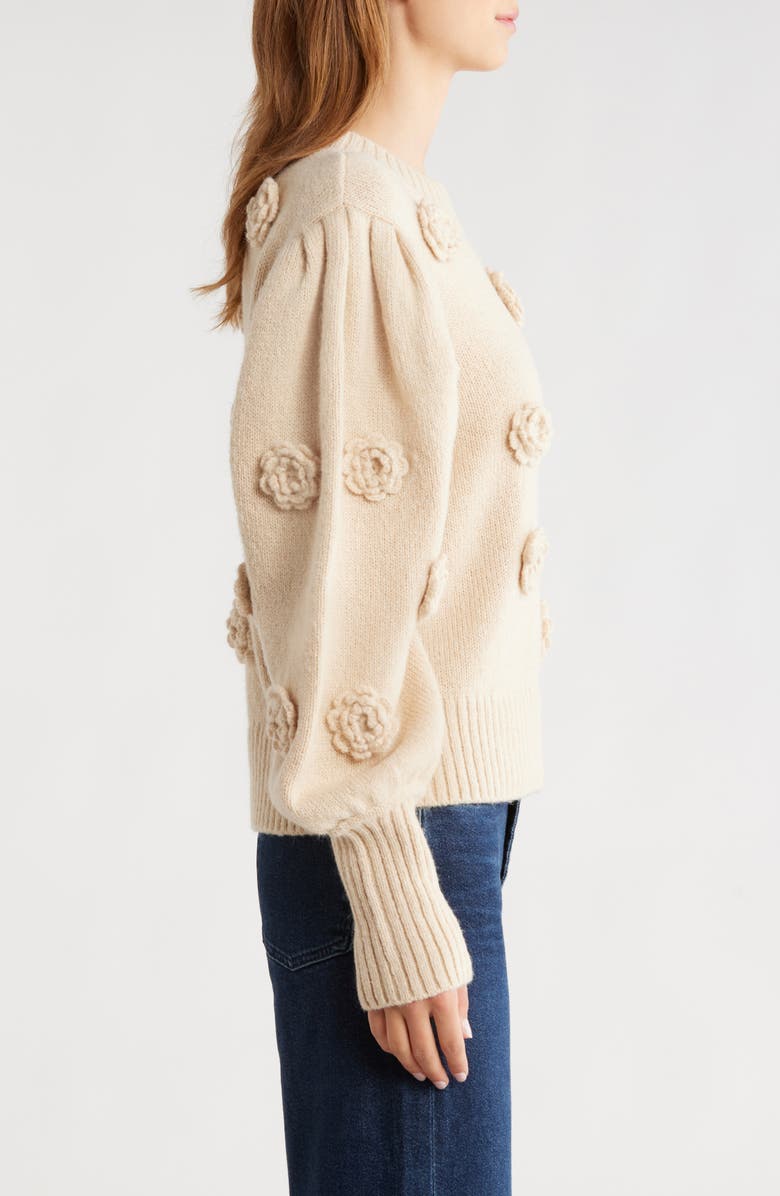 FARM Rio 3D Crochet Flower Crewneck Sweater, Alternate, color, Sand