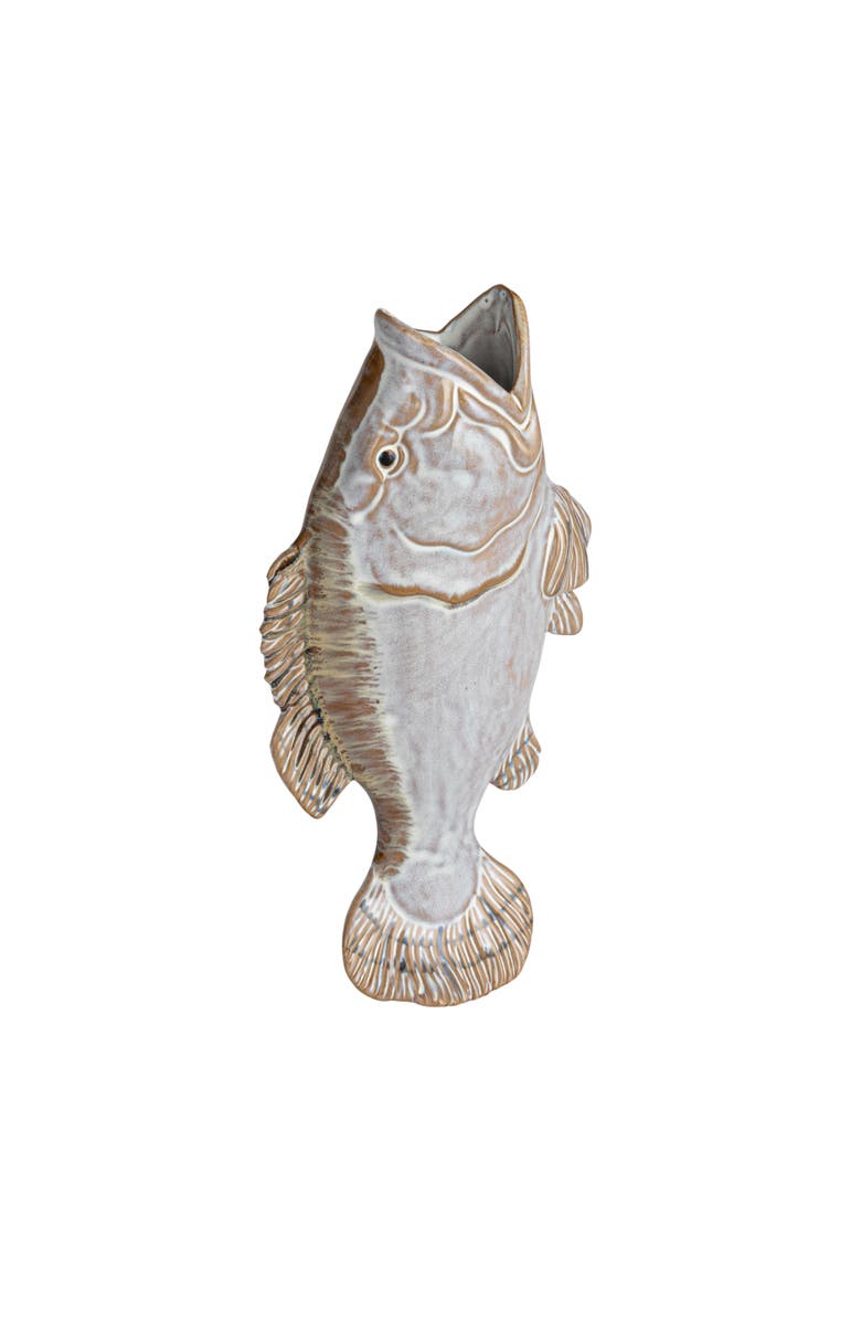 Storied Home Stoneware Fish Shaped Wall Vase with Reactive Glaze, White and Tan, Main, color, Cream