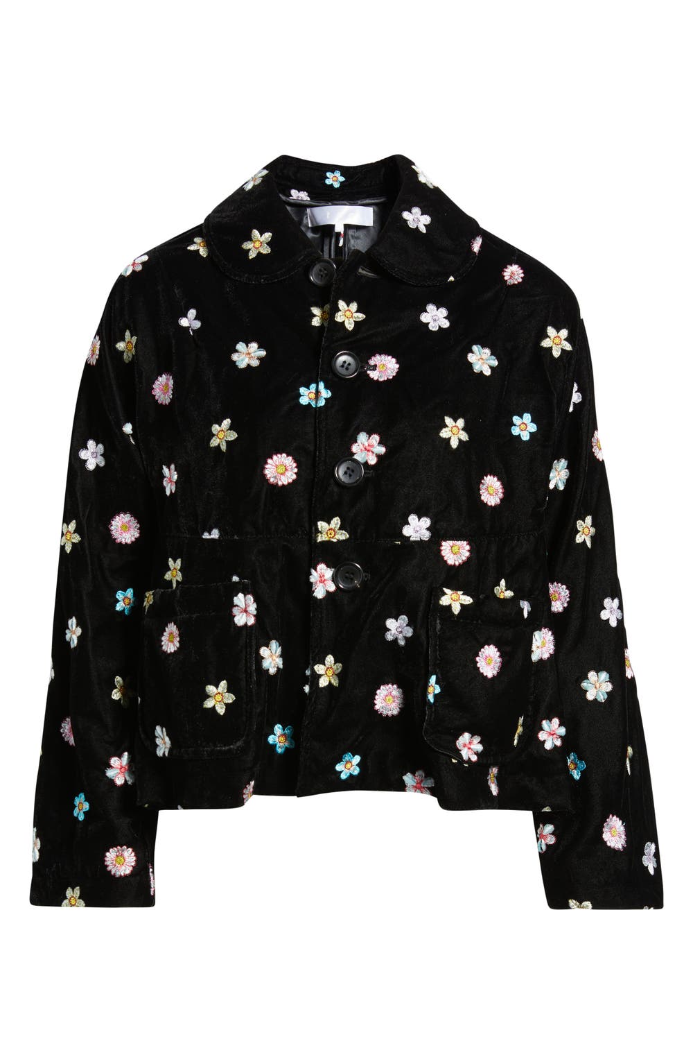 Floral Embroidered Velvet Jacket, color, BLACK X MULTI