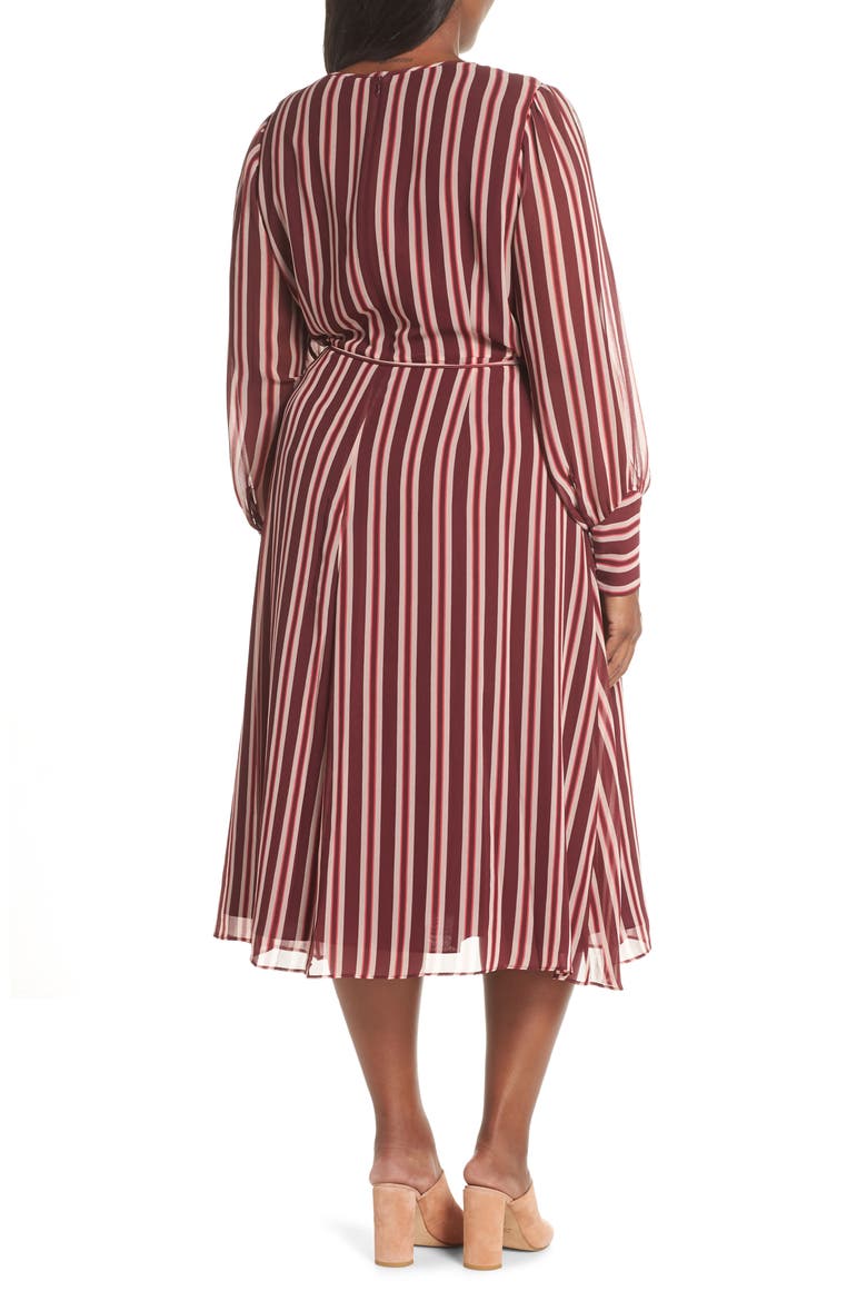 Belted Stripe Midi Dress, Alternate, color, MULLED WINE MILKSHAKE STRIPE