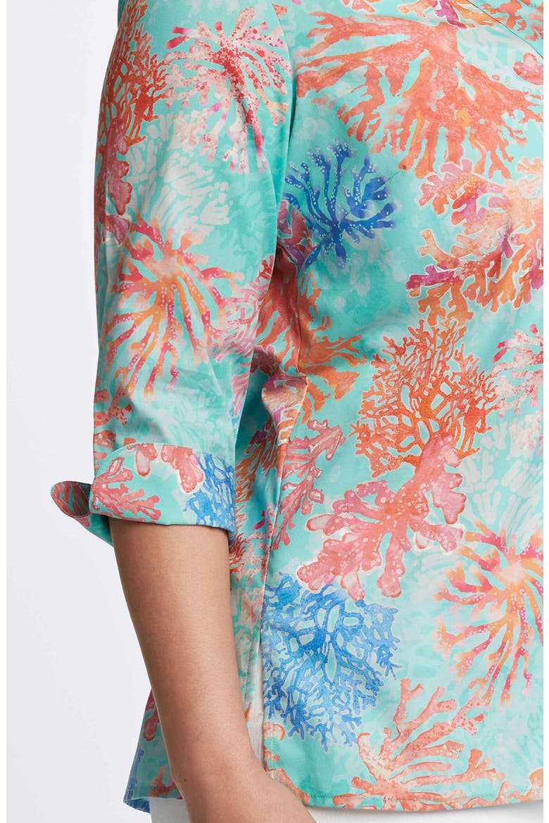 Vena Coral Print Cotton Tunic Shirt, Alternate, color, BLUE MULTI