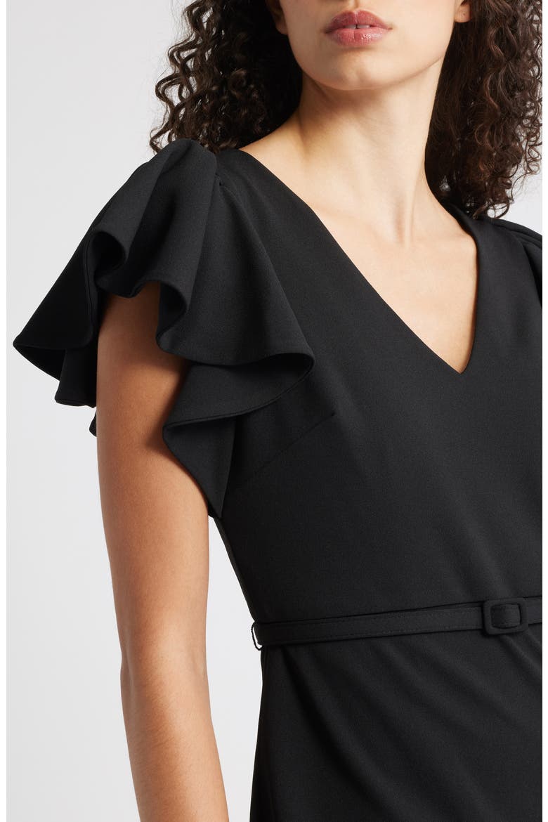 Belted Flutter Sleeve Sheath Dress, Alternate, color, ANNE BLACK