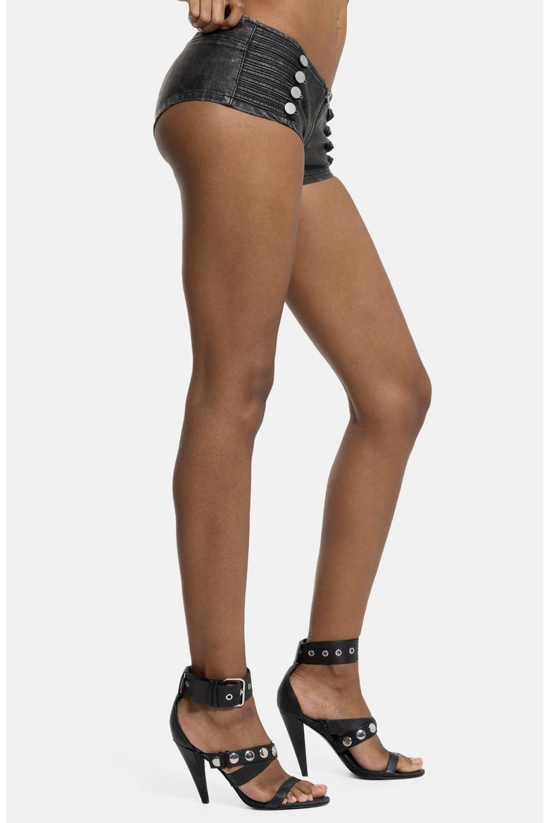 Military Rebel Faux Leather Mini Shorts, Alternate, color, BLACK