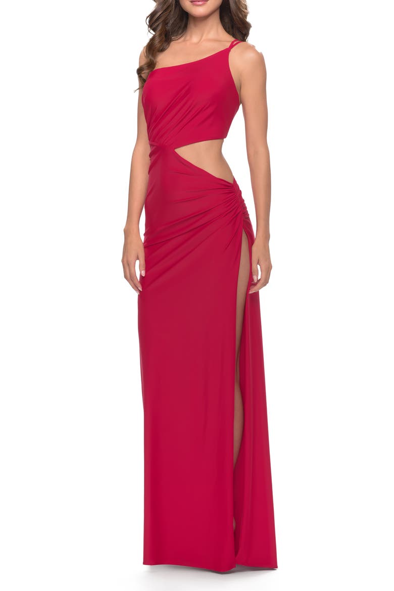 One Shoulder Dress with Side Cut Out and Unique Back, Main, color, Red