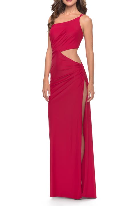 One Shoulder Dress with Side Cut Out and Unique Back