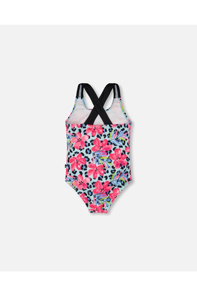 One-Piece Floral and Leopard Swimsuit, Alternate, color, Blue Floral and Leopard Print