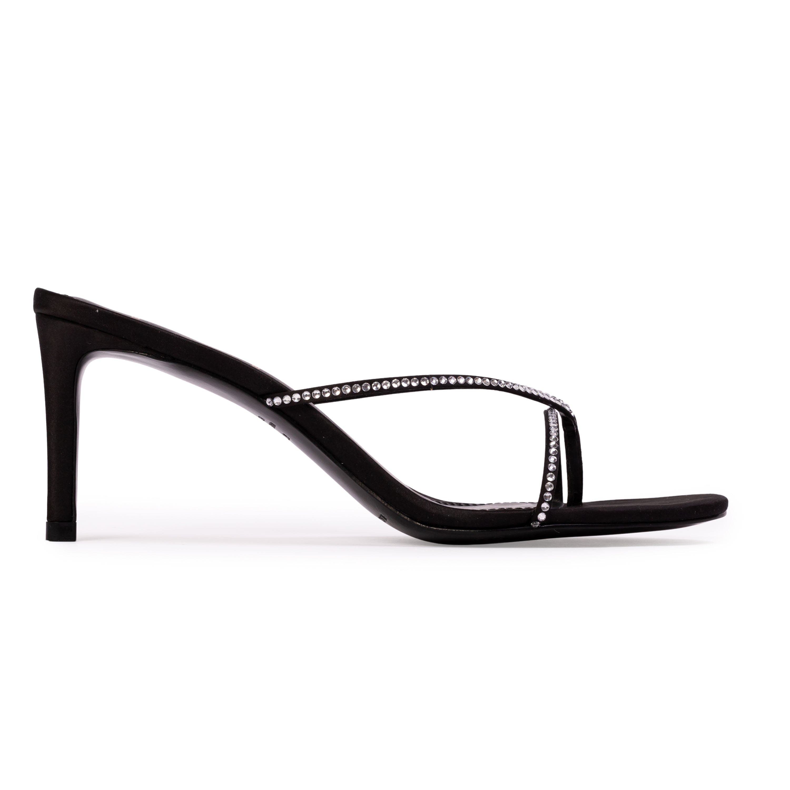 BLACK SUEDE STUDIO Jade 65 Satin Mule, Main, color, Black Satin Embellished