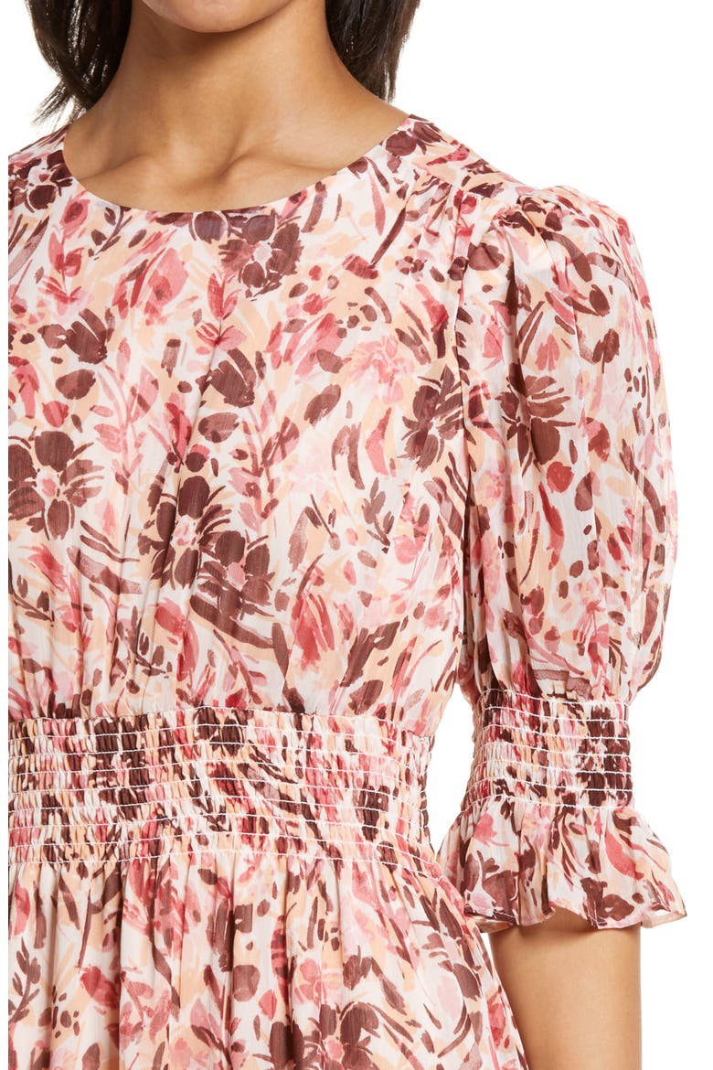 Floral Print Smocked Maxi Dress, Alternate, color, SOFT PEACH/ BURGUNDY