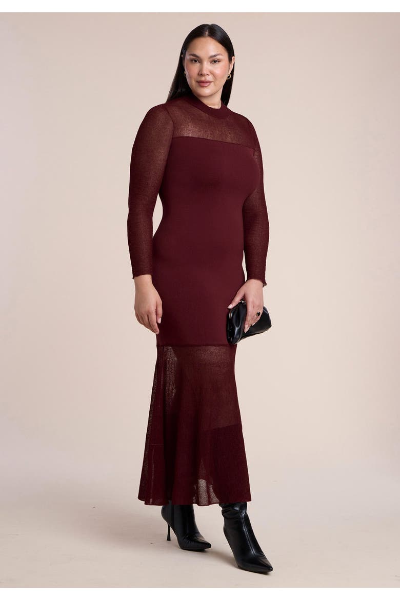Sheer Panel Sweater Maxi Dress, Alternate, color, BURGUNDY