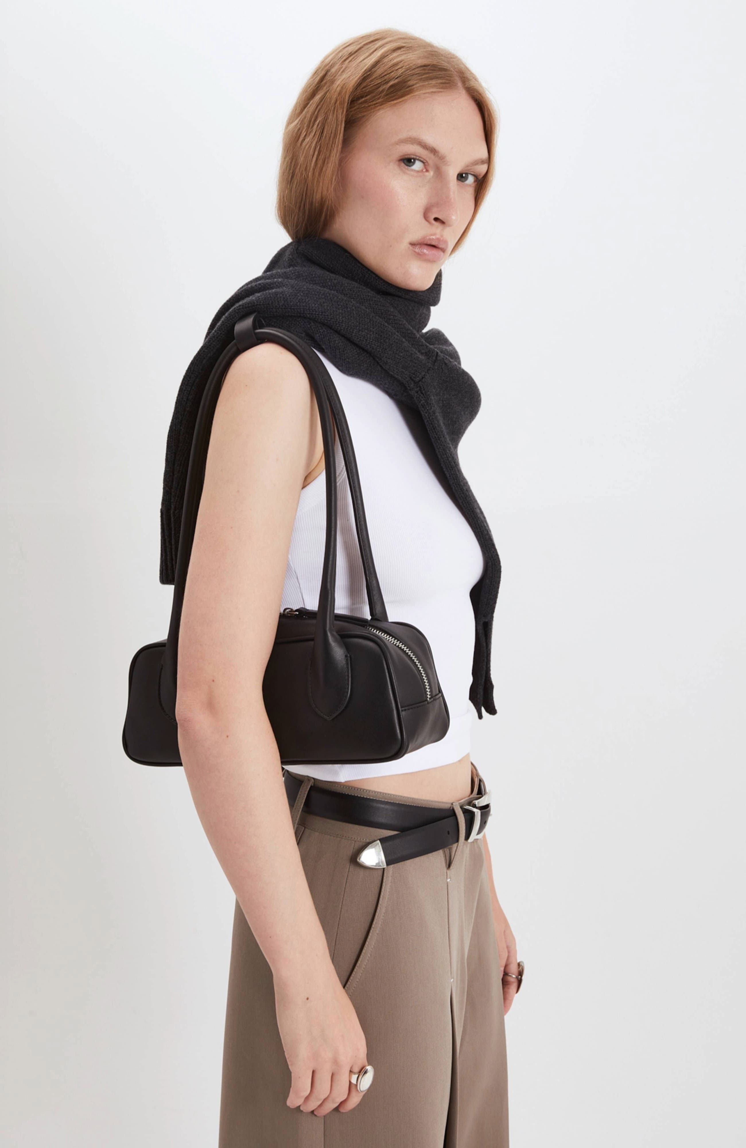 HYER GOODS Mini La Strada Leather East West Bag, Alternate, color, Black/Silver