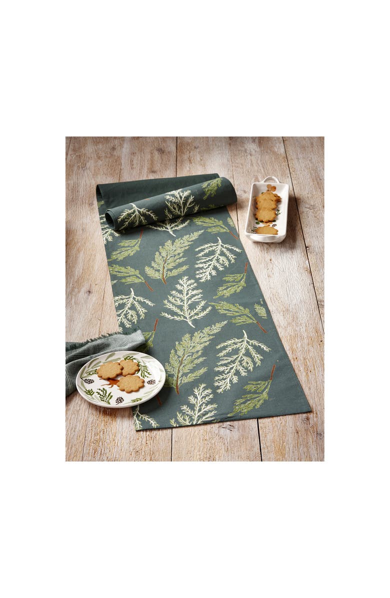 tag Juniper Sprig Table Runner Dark Green Cotton Spring Decor, Alternate, color, 