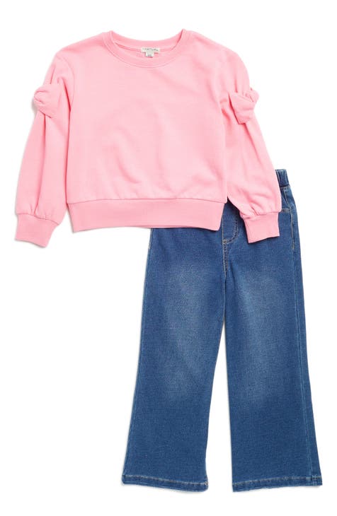 Kids' Bow Sleeve Top & Wide Leg Jeans Set (Toddler, Little Kid & Big Kid)