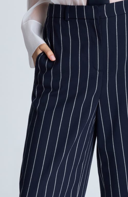 Kenneth Cole High Waist Stripe Wide Leg Pants In Blue