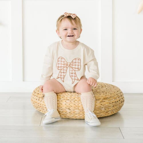 Sweet Wink Gingham Printed Tulle Bow Baby Headband In Neutral