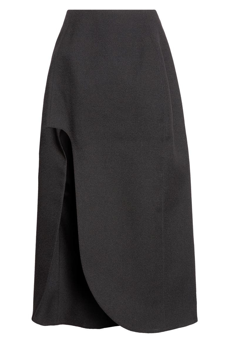 Sculpted Virgin Wool Midi Skirt, Main, color, BLACK