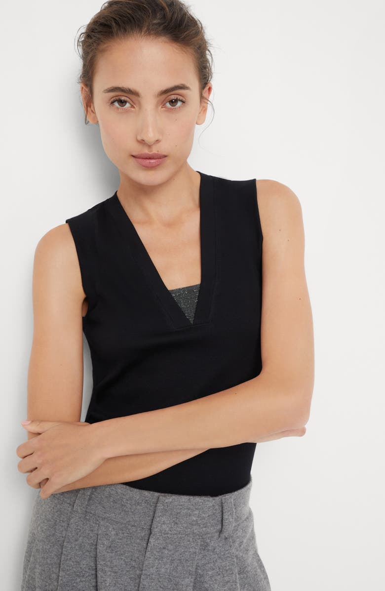 Brunello Cucinelli Ribbed jersey top, Alternate, color, 