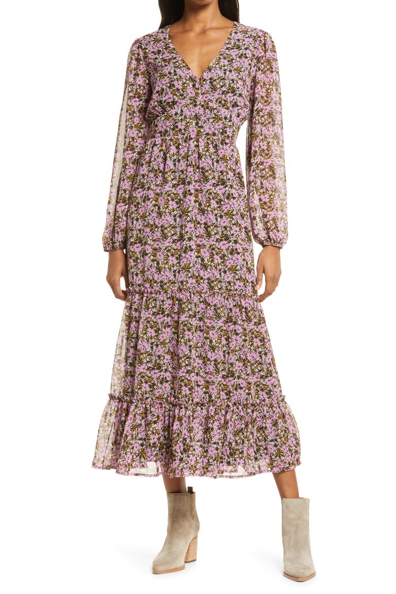 Lovestoned Floral Long Sleeve Dress, Main, color, PURPLE