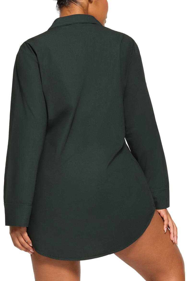 Notch Collar Cotton Sleep Shirtdress, Alternate, color, PINE