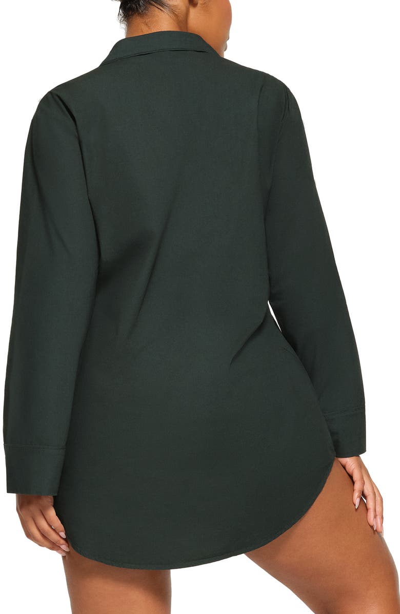 SKIMS Notch Collar Cotton Sleep Shirtdress, Alternate, color, Pine