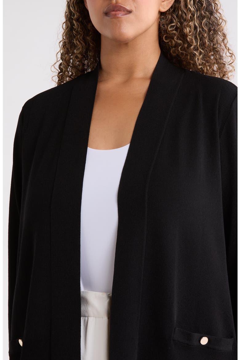 Rib Trim Open Front Cardigan, Alternate, color, ANNE BLACK