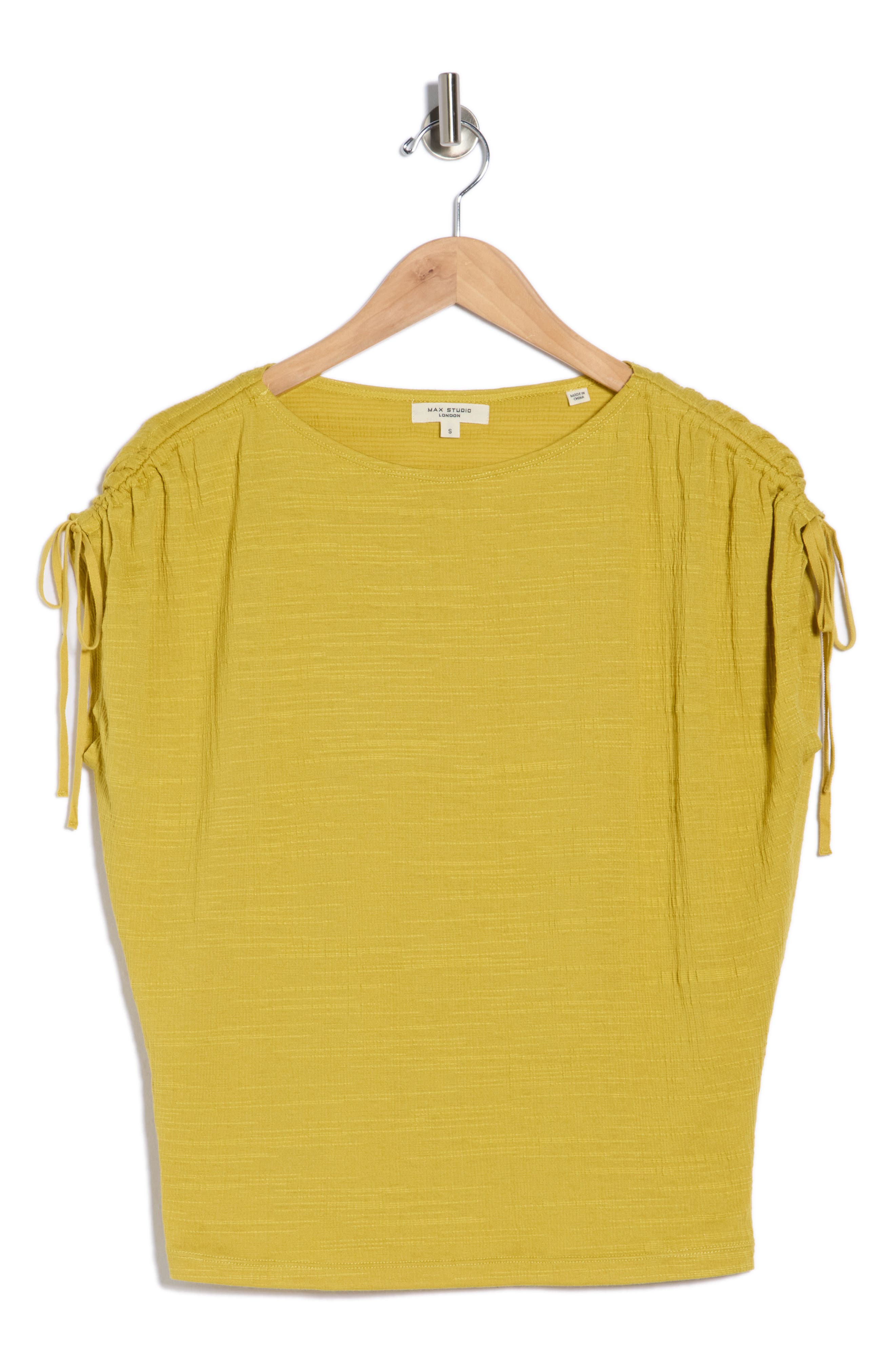 Max Studio Ruched Shoulder Top In Gold