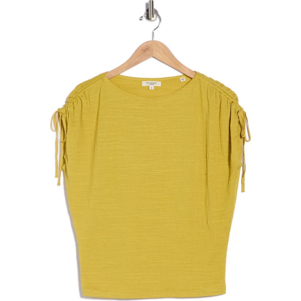 Max Studio Ruched Shoulder Top In Gold