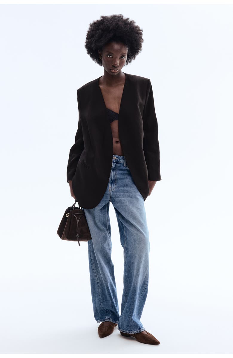 H&M Collarless Blazer, Alternate, color, Black