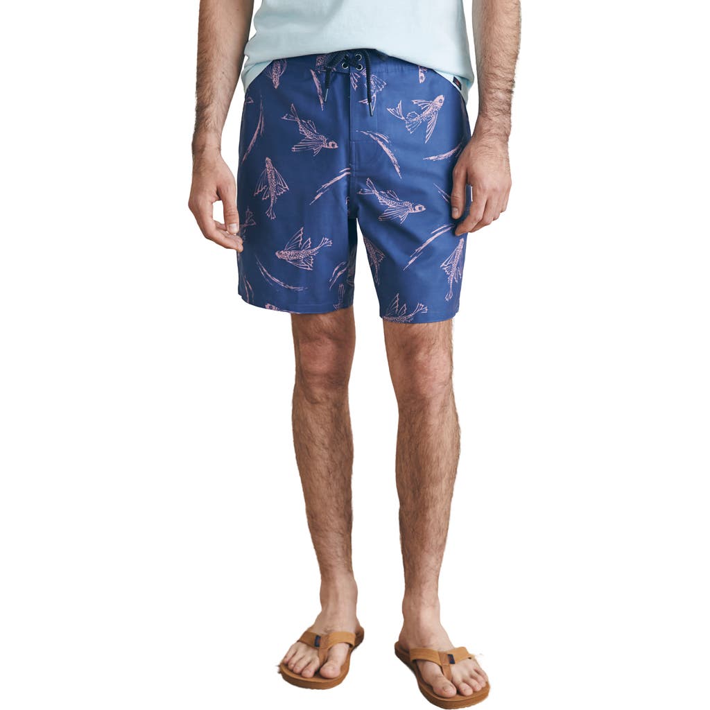 Faherty Sunwashed Board Shorts In Navy Pink Waterways
